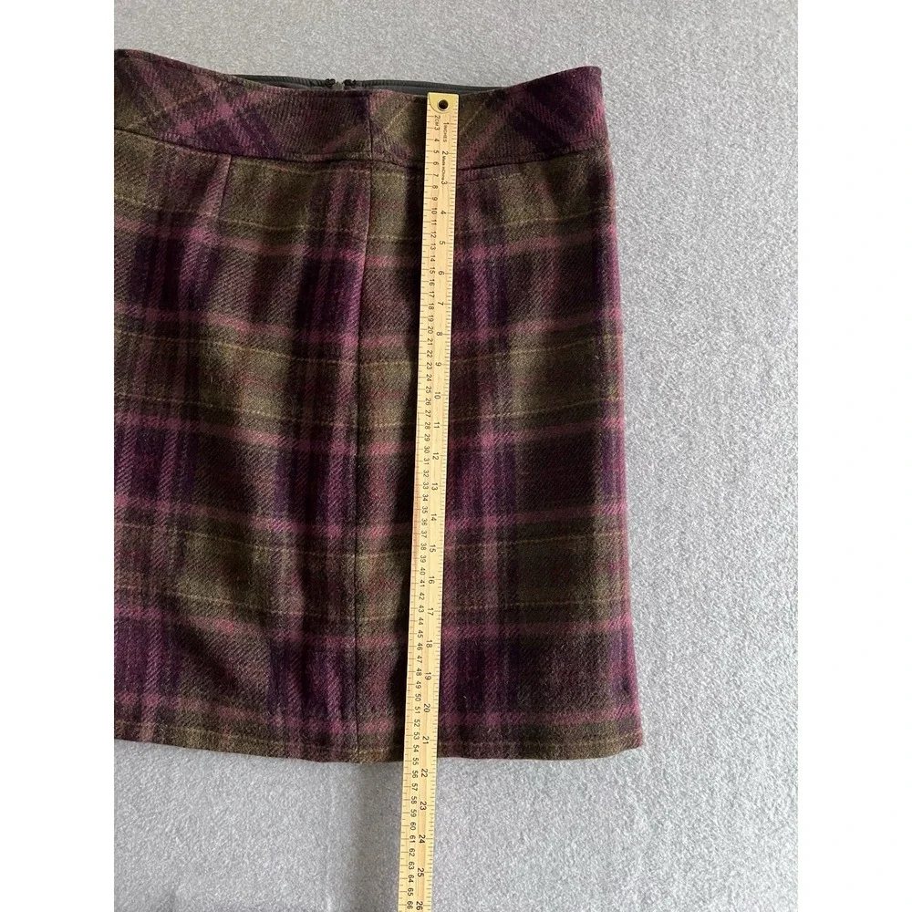 LL Bean Wool Plaid Skirt Women's 10 Purple Green Side Slit Zip Y2K Retro Vintage - Picture 11 of 12